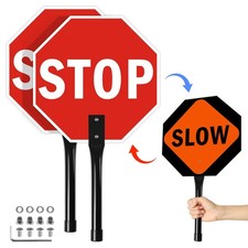 2 Pack Stop Slow Sign with Metal Handle,12 x 12 inches Double Sided Crossing ...