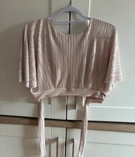 LOVE Champagne Open-Back Pleated Festival Holiday Crop Top Size XS