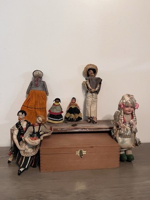 Vintage Primitive Folk Art Handmade Doll Lot. Souvenir Ethnic