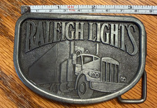 Vintage Antique Brass Raleigh Lights Semi 18 Wheeler Trucker Belt Buckle