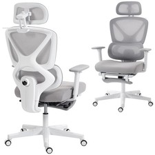 HOMCOM Executive Office Chair, Recliner Computer Chair with Footrest, Grey