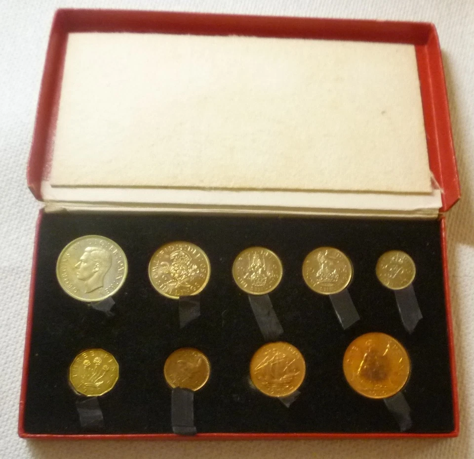 1950 GREAT BRITAIN UK - OFFICIAL PROOF SET (9) - GEORGE VI - ORIG. RED BOX -RARE - Image 2 of 4