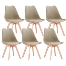 Set di 6 sedie Beige Tulip Design Gambe polipropilene Legno di faggio