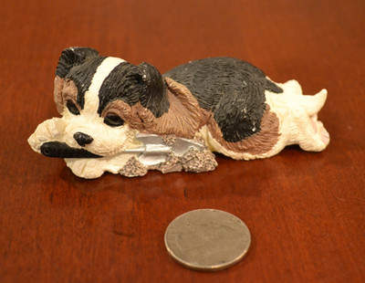 VINTAGE PUREBRED PETS KATHY WISE PUPPY DOG CHEWING TROWL SHOVEL ENESCO TAIWAN