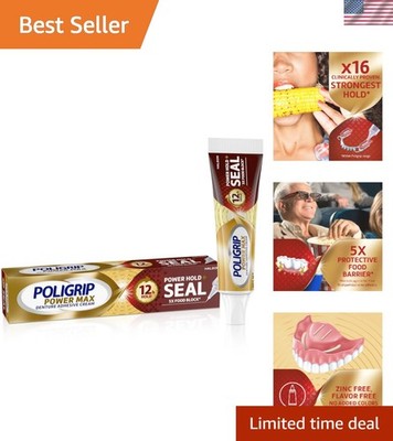Poligrip Power Max 2.2 oz Adhesive Cream for Dentures, Secure Hold & Food Seal