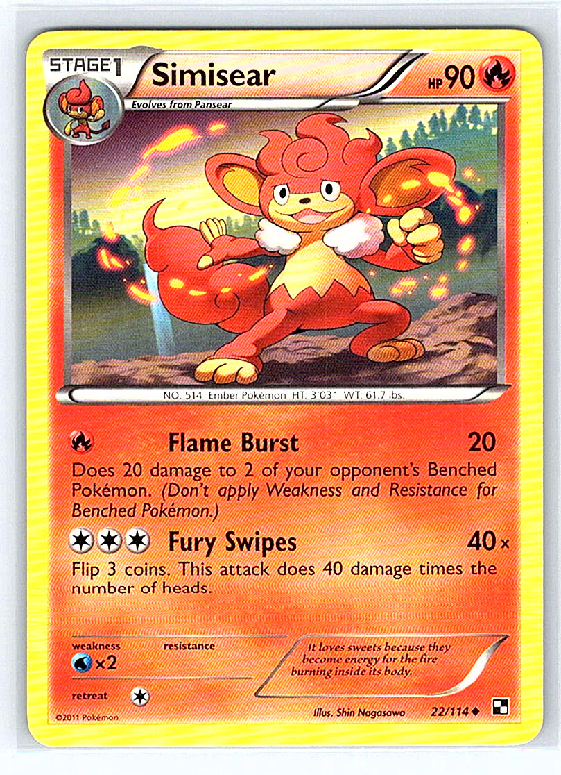 Simisear 22/114 Black & White NM or LP Pokemon Card