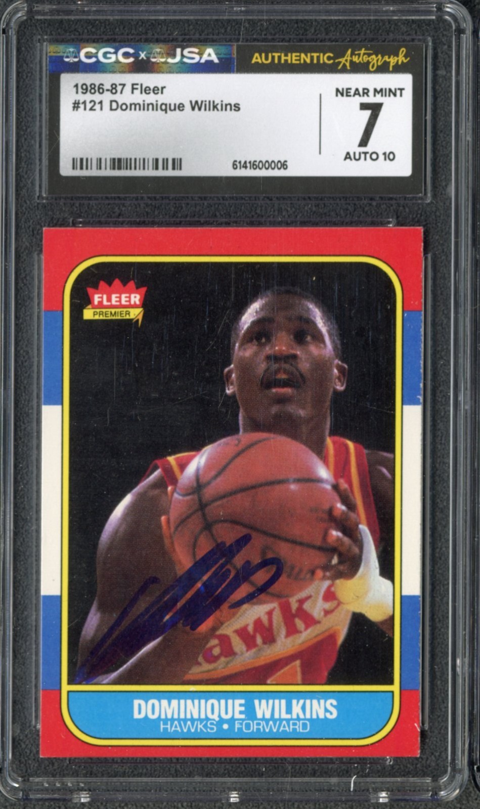 1986-87 Fleer #121 Dominque Wilkins Auto Autograph CGC JSA 7 10 NEAR MINT HOF