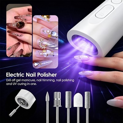 Cordless Electric Nail Drill w/UV Lamp Manicure Pedicure Machine 5 Grinding Head
