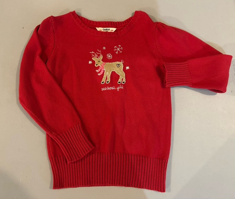 Oshkosh Girl Holiday Red Reindeer Sweater Embroidered Snowflakes Size 5 EUC