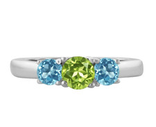 925 Sterling Silver Natural Peridot and Swiss Blue Topaz Band Ring Birthday Gift