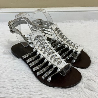 Naughty Monkey Women's Party Time Leather Gladiator Sandals White Size 8 GUC