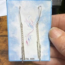 Sterling Silber 925 Hänger Ohrhänger Stab Ohrringe Hakenverschluss ohne Stein silberfarben