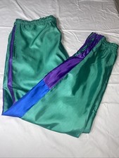 Vintage 80s 90s Track Wind Pants Womens Small Green Purple Shine Zip Legs