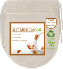 6 PCS 12"X12" Nut Milk Bags - 100 Unbleached Cotton Cheesecloth, Reusable Food