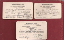 Lot of 3 Membership Cards THE AERO CLUB OF CANADA  dated 1918-19-20