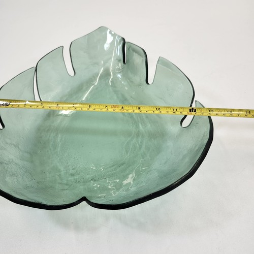 Annie Glass Signed Large Leaf Bowl Art USA L300GR Sculpture Platter Centerpiece - Picture 12 of 12