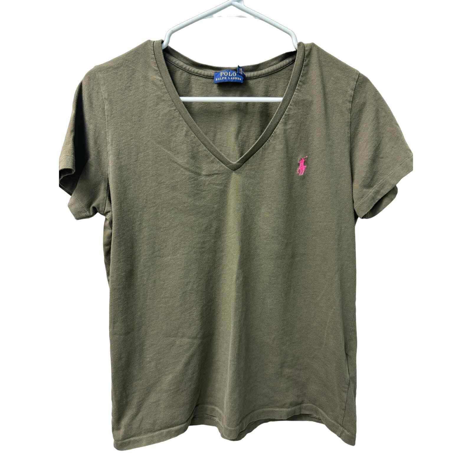 Polo Ralph Lauren T-shirt donna collo a V taglia L verde oliva