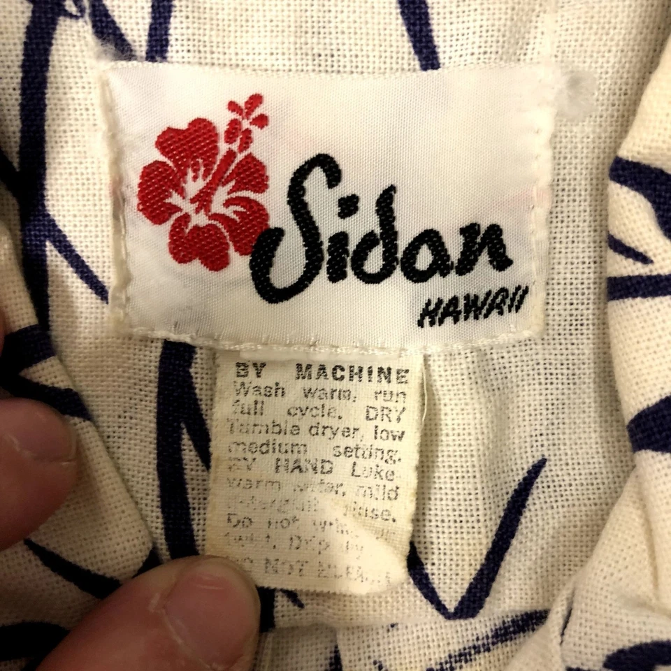 Camisa Polo HAWAIANA De Colección Años 70 Sidan Para Hombre Hawaii SMOCK Blanco Púrpura FLORAL L Foto 4 de 4