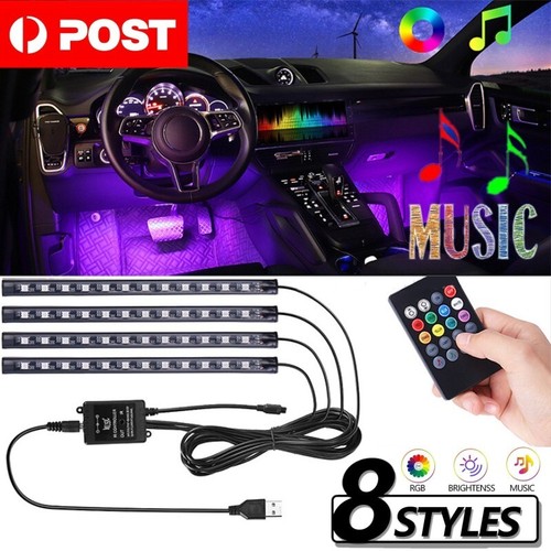 Rgb Led Footwell 4Pcs 48LED RGB Car Interior Footwell LED Strip Lights USB Remote ...