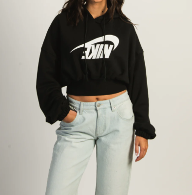nike elastic drawcord cropped mini swoosh black sweatshirt