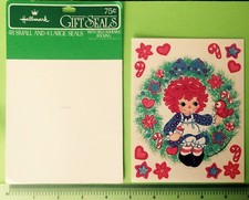 VTG 1978 HALLMARK Raggedy Ann Doll Sticker Sheet Christmas Holiday Wreath Rare