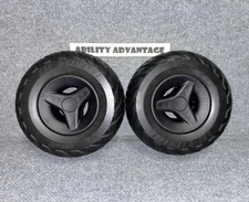 2 NEW Permobil M5, F5, F3, AGGRESSIVE SOLID TIRES on a CASTER & CENTER CAPS V.2