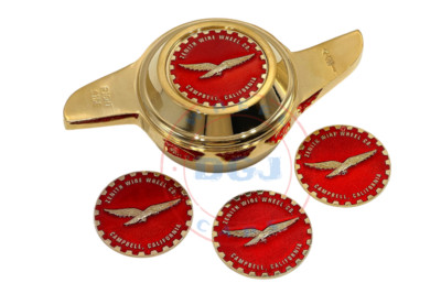 Zenith Candy Red on Gold Lowrider Wire Wheel Metal Chips Emblems