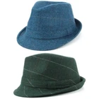 Tweed Trilby Fedora Hat BLUE GREEN Wool Hawkins Fabric Herringbone Men Ladies