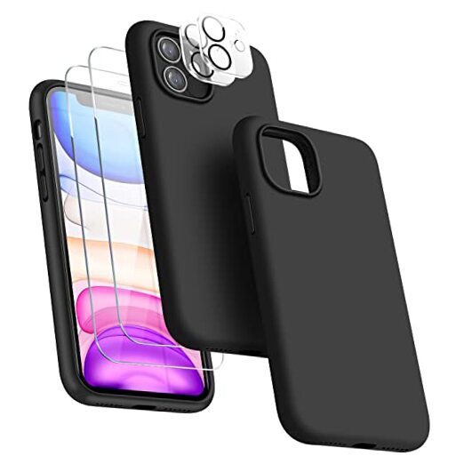 [5 in 1 for iPhone 11 Case 6.1 inch, with 2 Pack Screen Protector + 2 Black