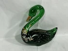 Fenton 35th Anniversary Emerald Green Hand Painted Blown Art Glass Swan Signed