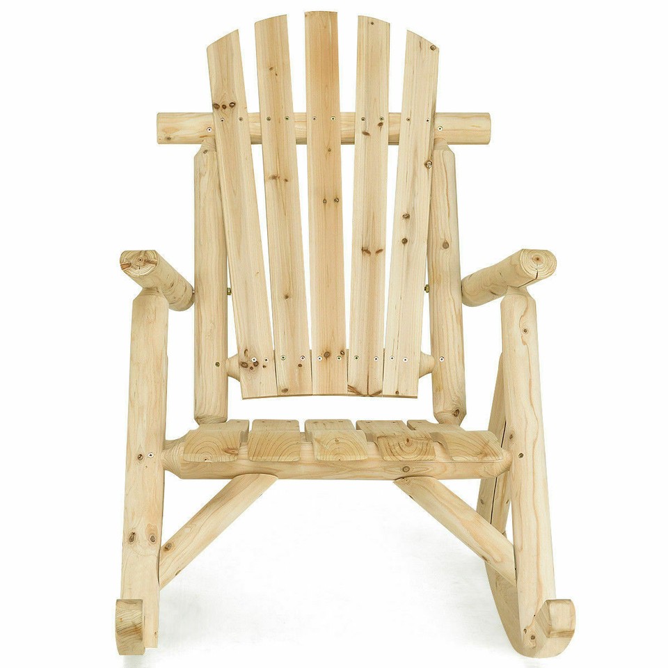 Log Rocking Chair Wood Single Porch Rocker Lounge Patio Deck Furniture ...