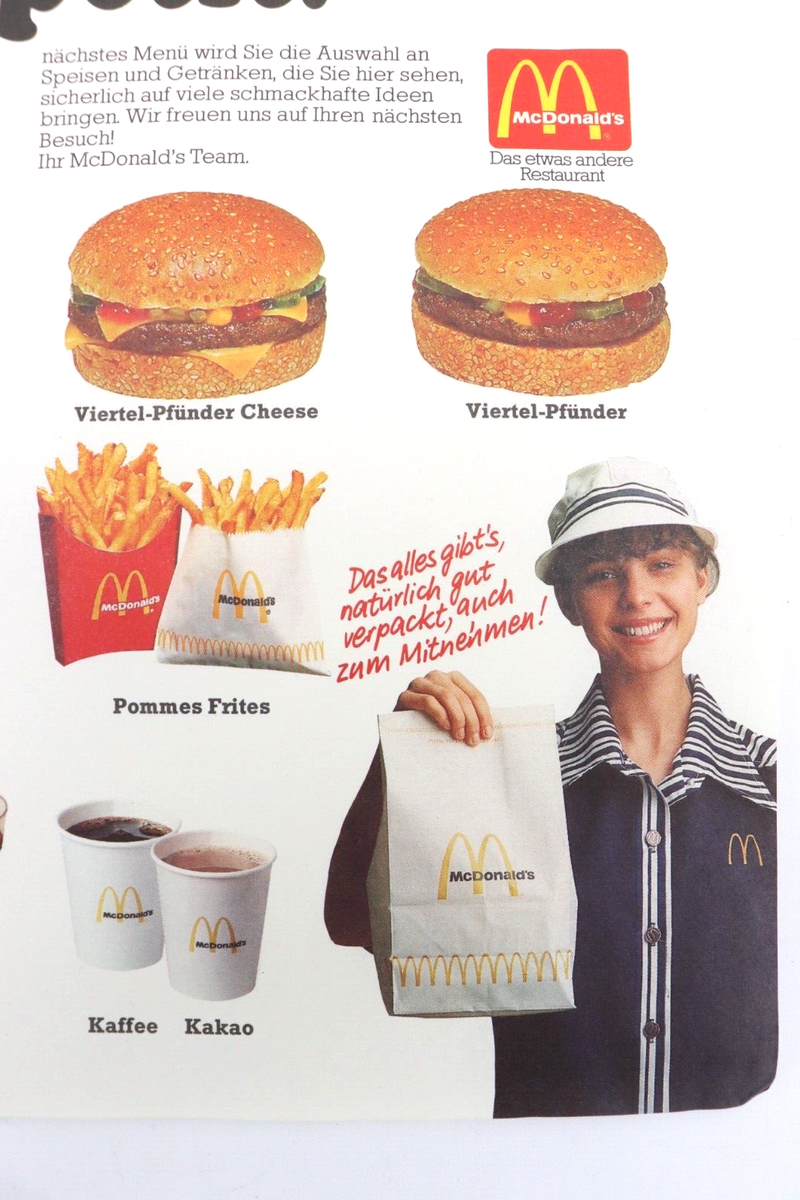 Vintage McDonald's Paper Tray Liner German Guten Appetit Menu