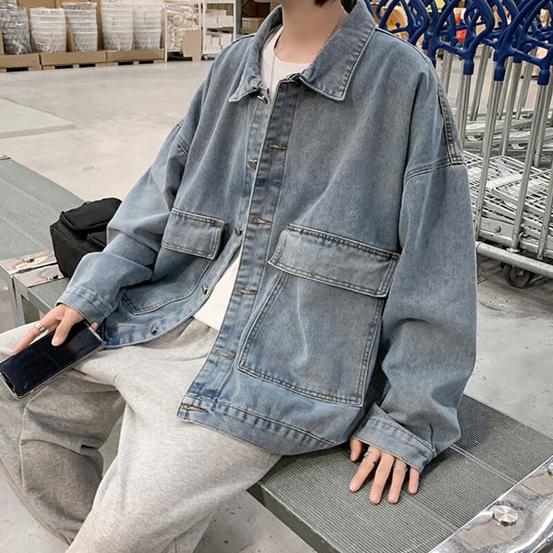Men's Denim Jacket Coat Long Sleeve Loose Casual Jean Top Men's Denim Jacket Coat Long Sleeve Loose Casual Jean Top