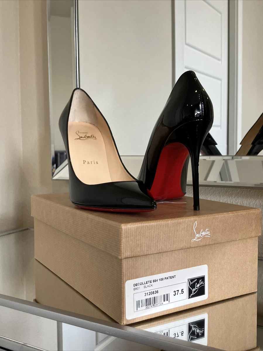 $795 CHRISTIAN LOUBOUTIN DECOLLETE 554 100 PATENT BLACK PUMPS SIZE 37.5 | eBay