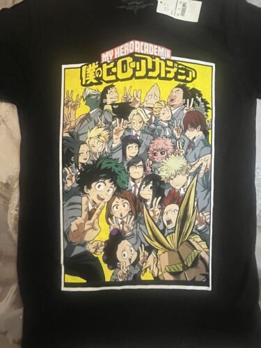 Black Graphic T Shirt “My Hero Academia” Anime Short 100% Cotton Mens Sz S~ NWT
