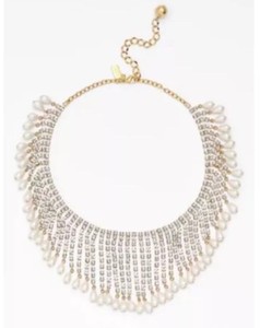 Authentic Kate Spade Womens Gold Plated Seaview Pearl Fringe Bib Necklace W1334