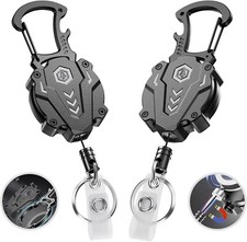 2Pack Heavy Duty Retractable Keychain, Tactical ID Badge Holder Reel Carabiner C
