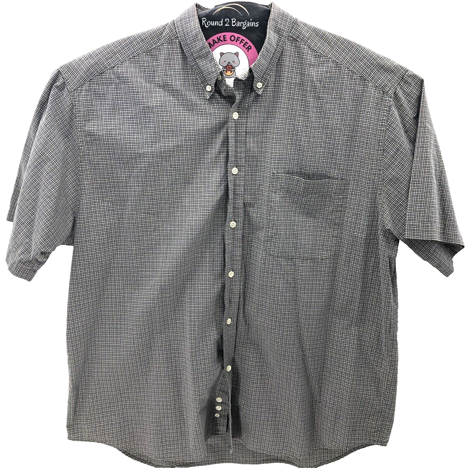 Eddie Bauer XL Gray Brown Micro Check Button-Up Shirt