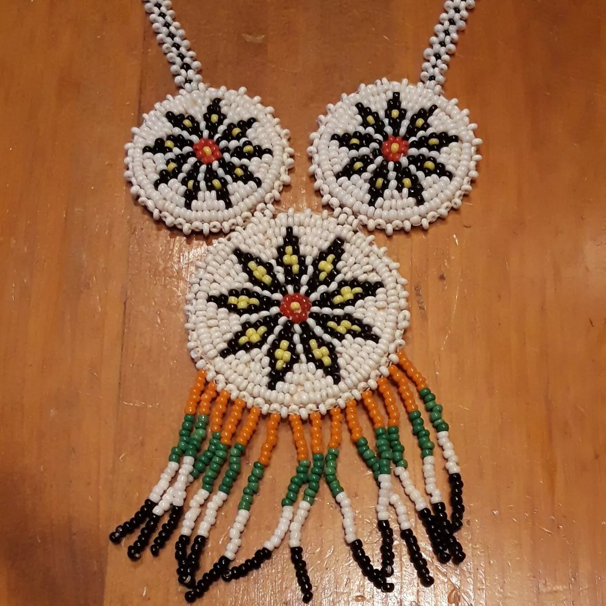 Native American Indian Seed Bead Necklace TRIPLE MEDALLION eBay
