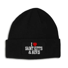 Patch Beanie for Men & Women I Love Saint Kitts & Nevis Acrylic Skull Cap Hats
