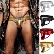 Men Thongs Gay G-string Faux Leather Underwear Low Waist Male T-back Underpants