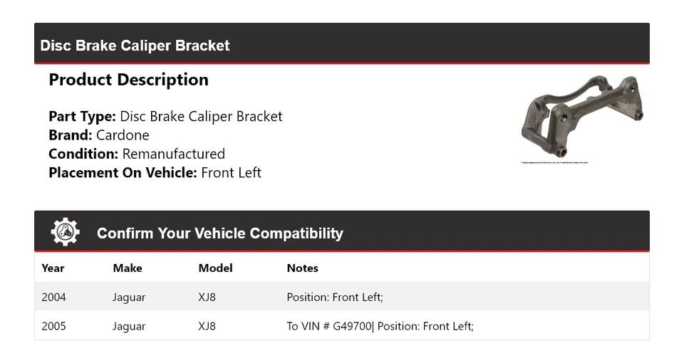 Soporte de pinza de freno de disco delantero izquierdo cardone para Jaguar XJ8 2004-2005 Foto 2 de 4