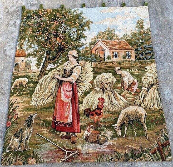 16685 Vintage French Pictorial Tapestry, Amazing Wall Hanging Home Decor 2x3 ft