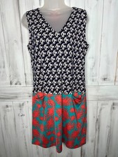 NEGOSHIAN BEACHY COASTAL FISH CORAL SLEEVELESS STRETCH SHIFT DRESS POCKETS L