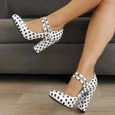 Women Pumps Round Toe Mary Janes Thick High Heels Sandals Ladies Shoes Woman