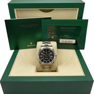 Rolex Sky Dweller 18K White Gold Steel Black Dial Oyster Mens Watch 336934