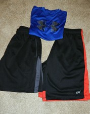 Lot of 3 BOY's Under Armour Heat Gear Summer Shirt Jersey Shorts-Small