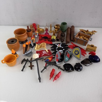Playmobil Pirate Accessories Bundle, Pirate Hats, Weapons, Treasure Chest, Map