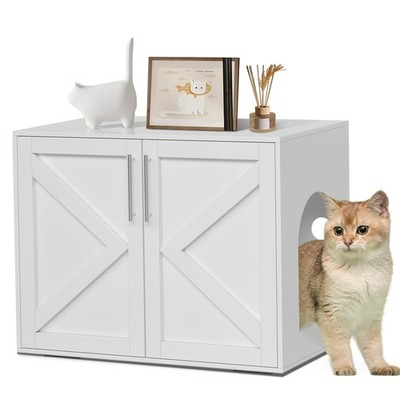 Cat Litter Enclosure, Farmhouse Rustic Wooden Cat Washroom Furniture with Bar...