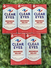 (5) Clear Eyes Redness Relief Lubricant Redness Relief Eye Drops, 0.5oz Exp10/26